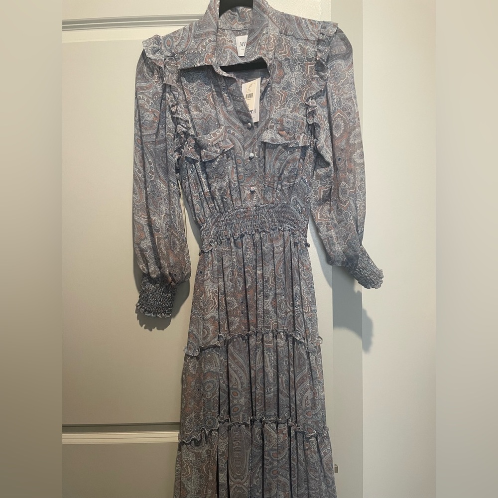 Misa Los Angeles Blue Paisley Long Dress